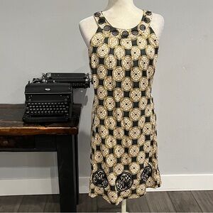 Dizzy Lizzie Brown Charleston Medallions Embroidered Dress - Size 6